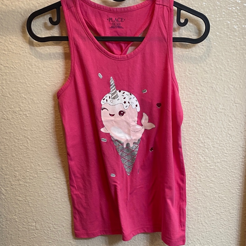 3/$15 Pink Tank Top with Narwal Ice Cream